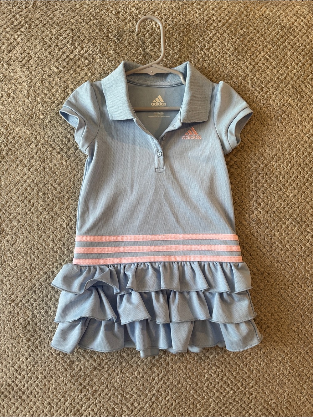adidas Light Blue Polo Dress with Pink Stripe Accents